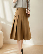 Jupe Midi Plissée en Laine en forme de A